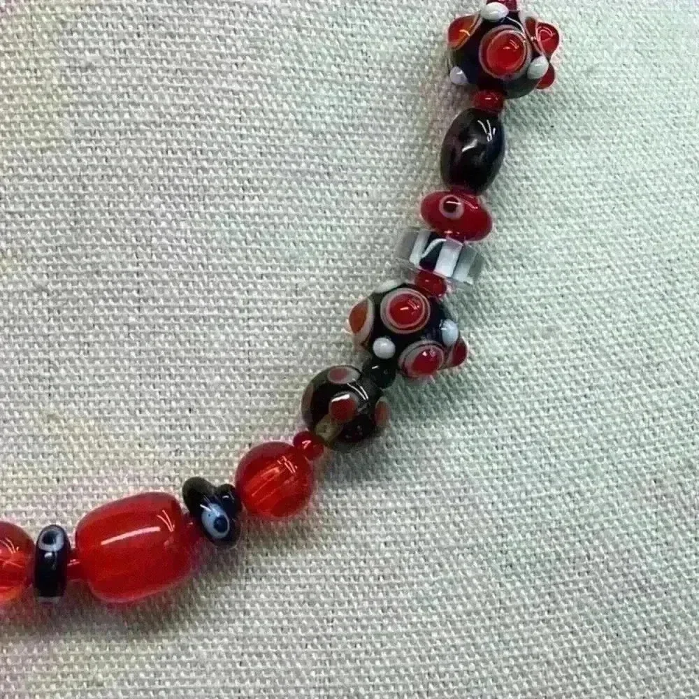 Vintage Red and Black Glass Wedding Cake Beaded Necklace